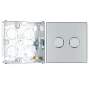 BG Screwless Polished Chrome 200W 2 Way Double Trailing Edge Dimmer Switch FPC82 with 25mm Steel Back Box by British General (BG-FPC82+HGS02)