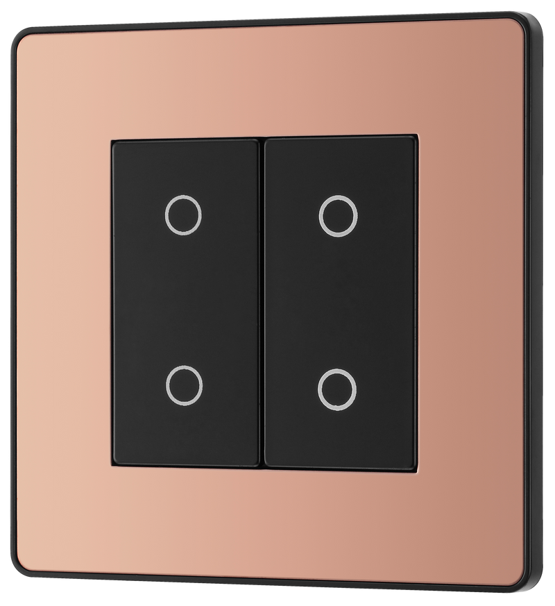 BG Evolve PCDCPTDM2B Polished Copper 2 Gang 200W Trailing Edge Master Touch Dimmer - Black Insert