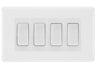 BG White Moulded 4-Gang Light Switch 3x 2-Way + 1x Intermediate – White Inserts by British General (BG-Nexus-WM-4G-Combo-1x INT-3x 2WAY-WH)