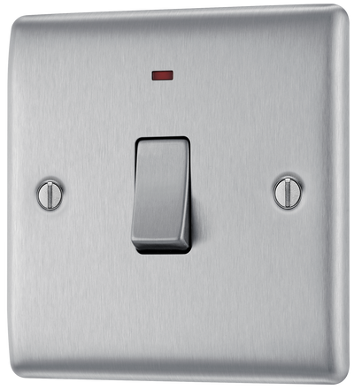 BG NBS31 Nexus Metal Brushed Steel 1 Gang 20A 2 Pole Neon Switch