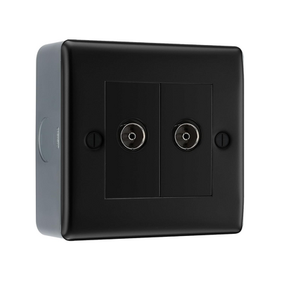 BG Nexus Metal Matt Black 2 Gang Double Isolated TV Aerial Socket NFB63 by British General (BG-NFB63+MC501-01)