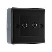 BG Nexus Metal Matt Black 2 Gang Double Isolated TV Aerial Socket NFB63 by British General (BG-NFB63+MC501-01)