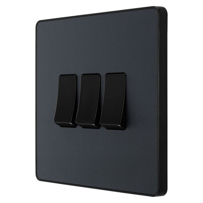 BG Evolve Matt Grey 3 Gang 20A 16AX 2 Way Light Switch PCDMG43B with 35mm Steel Back Box