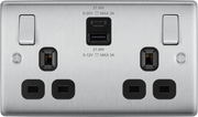 BG NBS22UAC22B Brushed Steel Double Socket with USB 22W Type A & C USB Black Inserts by British General (BG-NBS22UAC22B)
