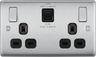 BG NBS22UAC22B Brushed Steel Double Socket with USB 22W Type A & C USB Black Inserts by British General (BG-NBS22UAC22B)