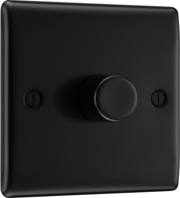 BG NFB81 Nexus Metal Matt Black 1 Gang 200W 2 Way Push On-Off Intelligent LED Dimmer Switch