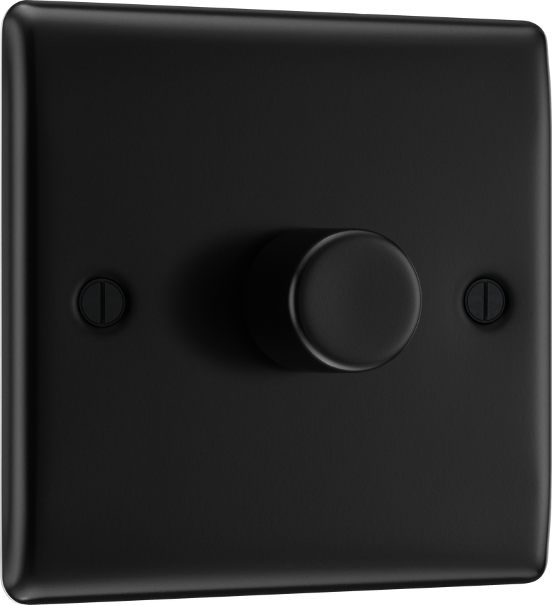 BG NFB81 Nexus Metal Matt Black 1 Gang 200W 2 Way Push On-Off Intelligent LED Dimmer Switch