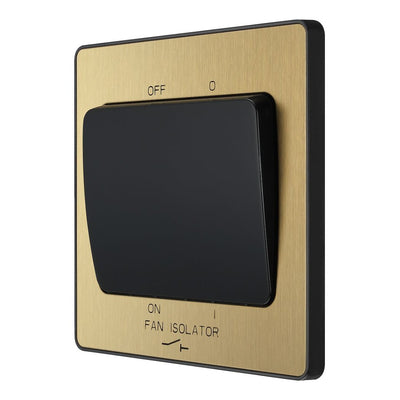 BG Evolve Satin Brass 10A Triple Pole Fan Isolator Switch PCDSB15B with 25mm Steel Back Box