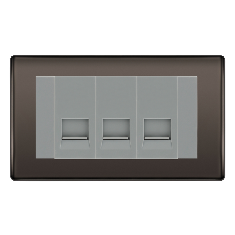 BG Nexus Black Nickel 3 Gang Secondary Telephone Socket, Screw Terminal - Grey Insert
