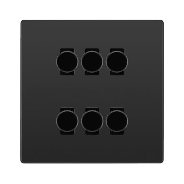 BG Evolve Black Chrome 6 Gang Trailing Edge LED Dimmer Light Switch 2 Way Custom Switch