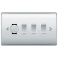BG Polished Chrome 4 Gang Light Switch 1x Trailing Edge LED Dimmer 3x 2 Way Custom Switch