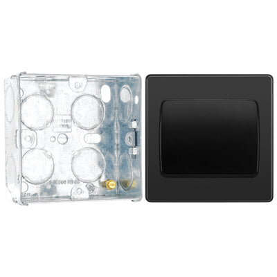 BG Evolve Black Chrome 1G Wide Rocker Light Switch PCDBC12WB with 35mm Steel Back Box