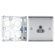 BG Nexus Brushed Steel 2A Unswitched Socket NBS28G and 25mm Steel Back Box by British General (BG-NBS28G+HGS02)