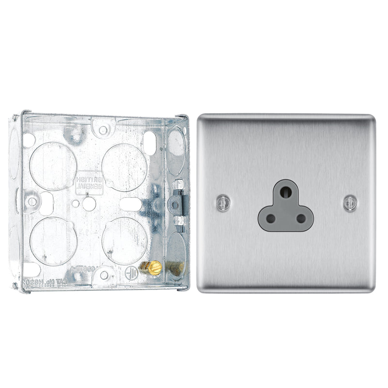 BG Nexus Brushed Steel 2A Unswitched Socket NBS28G and 25mm Steel Back Box