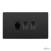 BG Evolve Black Chrome 3 Gang Light Switch 1x Dual Mode LED Dimmer 2x 2 Way Custom Switch