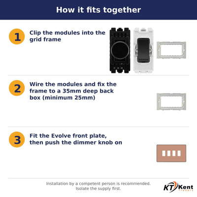 BG Evolve Polished Copper 4 Gang Switch 2x Dual Mode LED Dimmer 2x Intermediate Custom Grid Switch - Supplied as Separate Grid Parts (Assembly Needed)