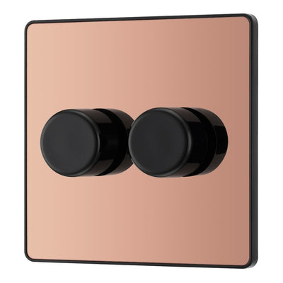 BG Evolve PCDCP82B Polished Copper 2 Gang 200W Intelligent Trailing Edge Dimmer Switch - Black Insert