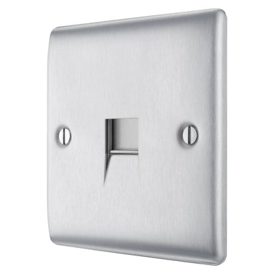 BG Nexus Brushed Steel Single Master Telephone Socket NBSBTM1 with 35mm Steel Back Box