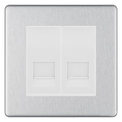 BG Screwless Brushed Steel Double Master Telephone Socket – White Insert