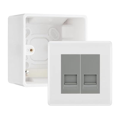 BG White Moulded Double RJ11 Telephone Socket Euro Module with 50mm Back Box - Grey Insert by British General (BG-EMRJ11G-2G-50)