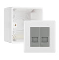 BG White Moulded Double RJ11 Telephone Socket Euro Module with 50mm Back Box - Grey Insert