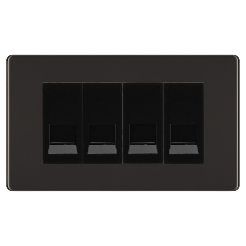 BG Screwless Black Nickel 4 Gang Secondary Telephone Socket, Screw Terminal - Black Insert