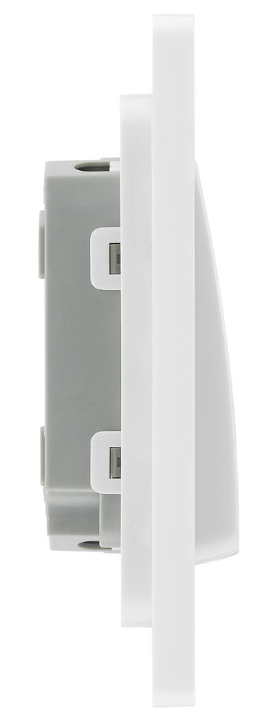 BG PCDBS42WW Brushed Steel Evolve 2 Gang 20A 16AX 2 Way Wide Rocker Light Switch - White Insert