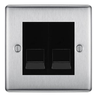 BG Nexus Brushed Steel Double IDC Secondary Telephone Socket - Black Insert by British General (BG-NBSBTS2B)