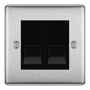 BG Nexus Brushed Steel Double IDC Secondary Telephone Socket - Black Insert by British General (BG-NBSBTS2B)