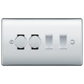BG Polished Chrome 4 Gang Light Switch 2x Trailing Edge LED Dimmer 2x 2 Way Custom Switch