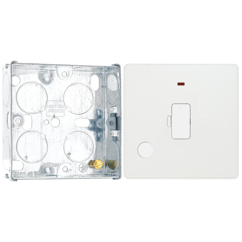 BG Evolve Pearlescent White 13A Unswitched Spur with Neon and Flex Outlet PCDCL54W with 25mm Steel Back Box