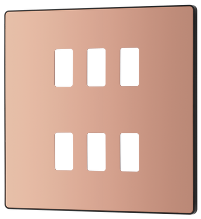 BG RPCDCP6B Evolve Grid Polished Copper 6 Module Square Front Plate - Black Trim by British General (BG-RPCDCP6B-Shopify-SA-1)