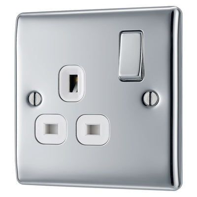 BG Nexus Metal Polished Chrome 13A Single Switched Socket NPC21W with 35mm Steel Back Box