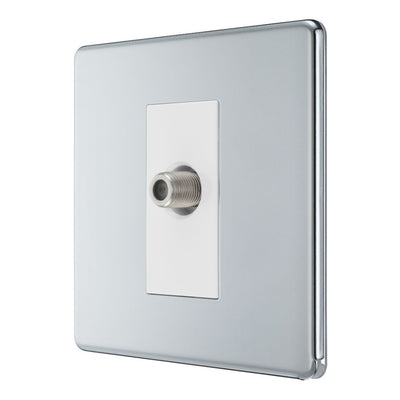 BG Screwless Polished Chrome 1 Gang Satellite Socket FPC64 with 35mm Steel Back Box