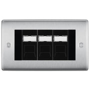 BG Nexus Brushed Steel 3 Gang RJ45 Cat6 Data Socket Outlet Black Inserts by British General (BG-NBSRJ453B)