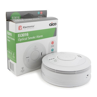 Mains Powered Optical Smoke Alarm with Self-Charging 10 Year Back-up Battery - Aico Ei3016 by EI Electronics (Safelincs-EI3016)