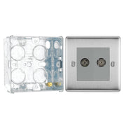 BG Nexus Brushed Steel Double Co-Axial Socket NBS61 with 35mm Steel Back Box