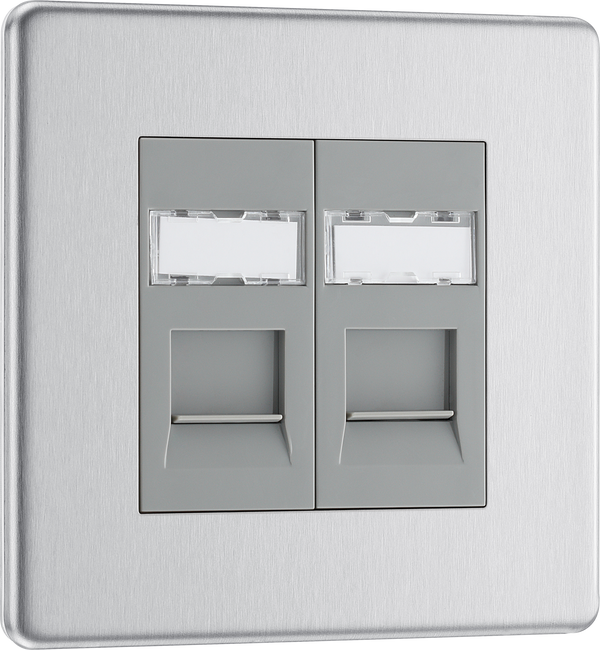 FBSRJ452 Front - This RJ45 ethernet socket from British General uses an IDC terminal connection and is ideal for home and office providing 2 networking outlets with ID windows for identification.