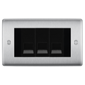 BG Nexus Brushed Steel 3 Gang Master Telephone Socket, Screw Terminal - Black Insert