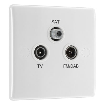 BG Electrical 3 Gang Triplex TV FM and SAT Socket White & 32mm Pattress Back Box