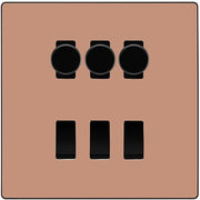 BG Evolve Polished Copper 6 Gang Switch 3x Trailing Edge LED Dimmer 3x 2Way Custom Switch by British General (BG-Evolve-CP-6G-CUSTOM-3x-Dimmer-3x-2WAY)