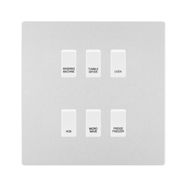 BG Evolve Brushed Steel Custom Appliance Grid Switch 6 Gang Screwless