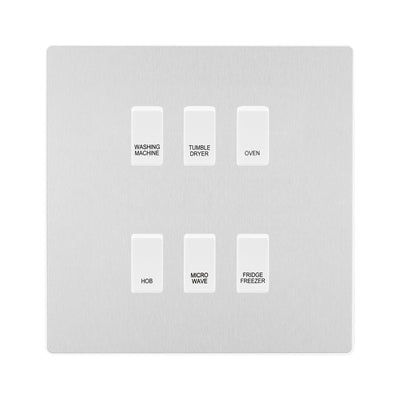 BG Evolve Brushed Steel Custom Appliance Grid Switch 6 Gang Screwless by British General (BG-EVOLVE-BS-6GANG-APPLIANCE)