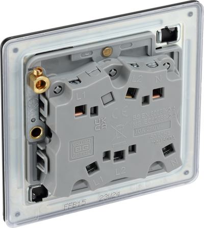 BG Nexus Flatplate Screwless Matt Black Fan Isolator Switch Triple Pole FFB15 by British General (BG-FFB15-1)