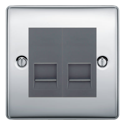 BG Nexus Polished Chrome Double IDC Secondary Telephone Socket - Grey Insert by British General (BG-NPCBTS2G)