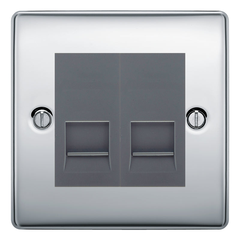 BG Nexus Polished Chrome Double IDC Secondary Telephone Socket - Grey Insert