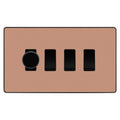 BG Evolve Polished Copper 4 Gang Light Switch 1x Trailing Edge LED Dimmer 3x 2 Way Custom Switch