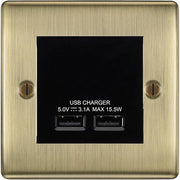 BG Nexus Metal Antique Brass Dual USB Charger 3.1A Output Socket - Black Insert by British General (BG-NABEMS2+EMUSB3B)