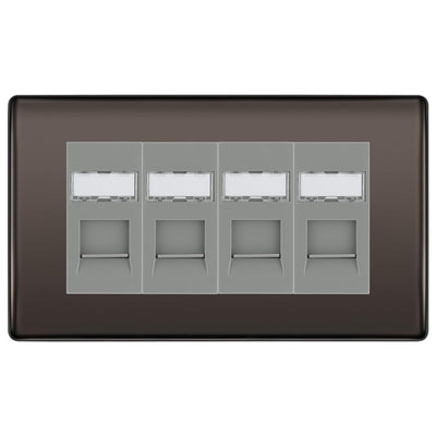 BG Nexus Black Nickel 4 Gang RJ45 Cat6 Data Socket Outlet Grey Inserts by British General (BG-NBNRJ454G)