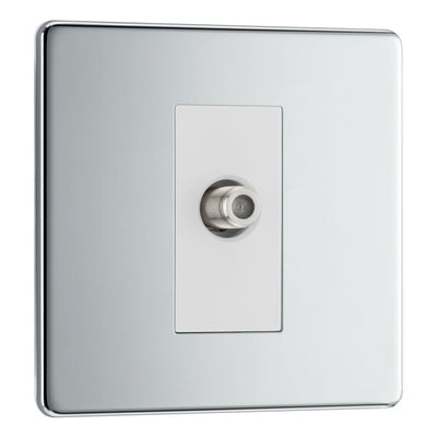 BG Screwless Polished Chrome 1 Gang Satellite Socket FPC64 with 25mm Steel Back Box